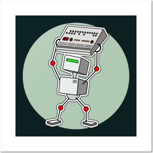 Robot Holding Drum Machine Green Posters and Art